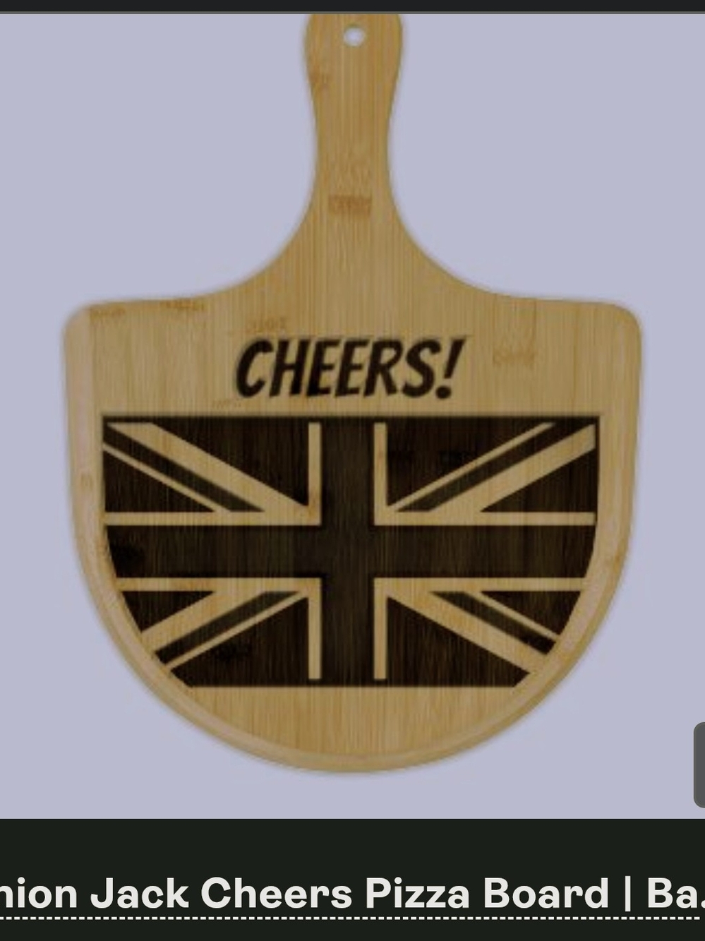 Bamboo Pizza Serving Board with Union Jack "Cheers" Design - Natural